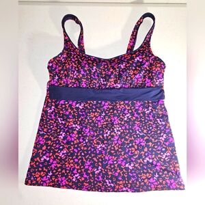 Lands' End Women's Square Neck Underwire Tankini  Red Purple Pink Floral 8L NWOT